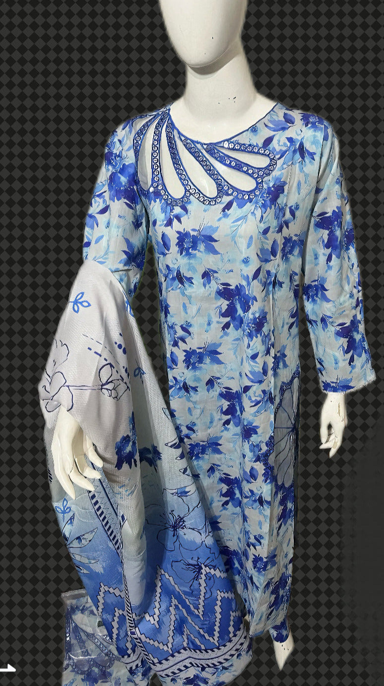 A0026 | Blue Floral | Embroidered Lawn | 3 Piece Suit