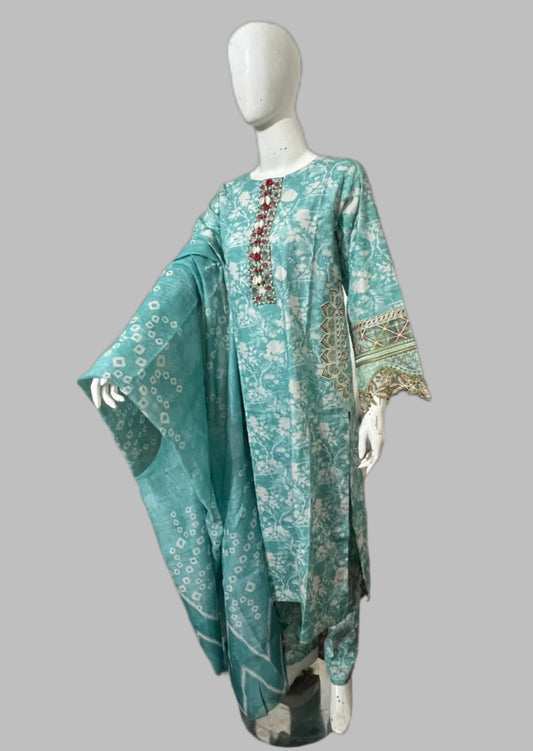 A0025 | Elegant Blue | Embroidered Lawn Suit | 3 Piece Suit